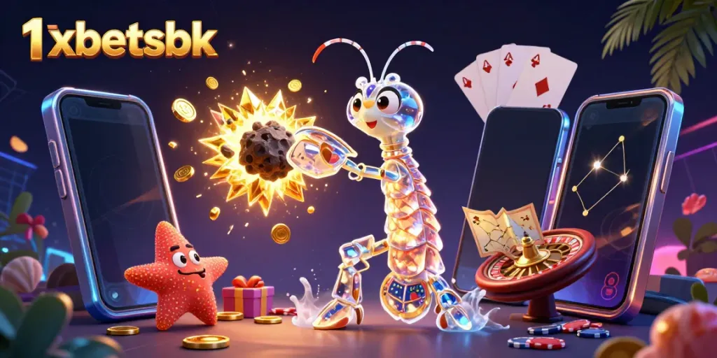 Experience thrilling action with 1xbetsbk as a galactic samurai mantis shrimp battles an asteroid.