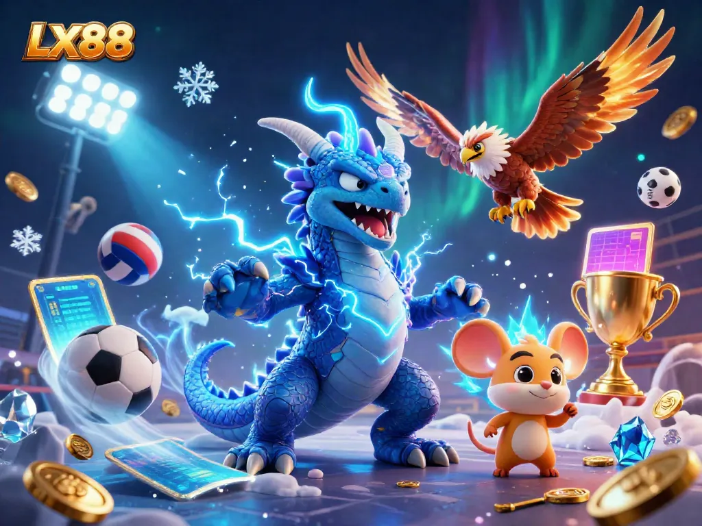 Experience the thrill of LX88's online gaming with vibrant characters and dynamic sports elements.
