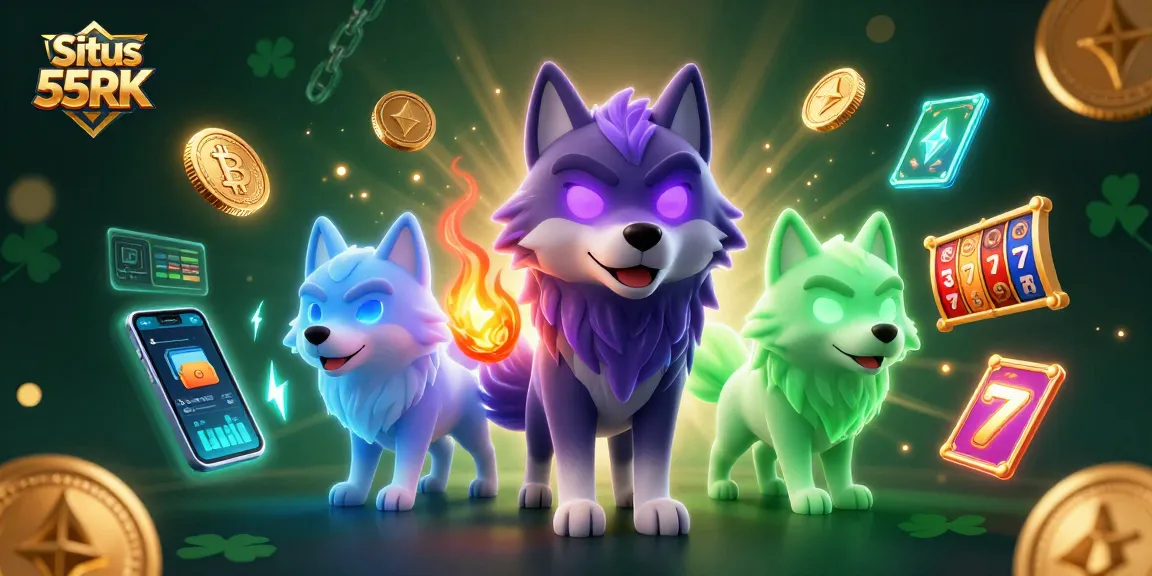 Experience the thrill at Situs 55RK with energetic 3D wolves amidst vibrant slot elements.