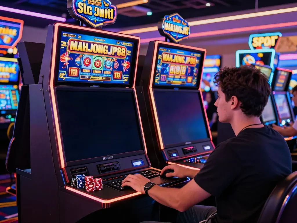 Engaged player immersed in Slot MAHJONGJP88 gaming experience with vibrant visuals.