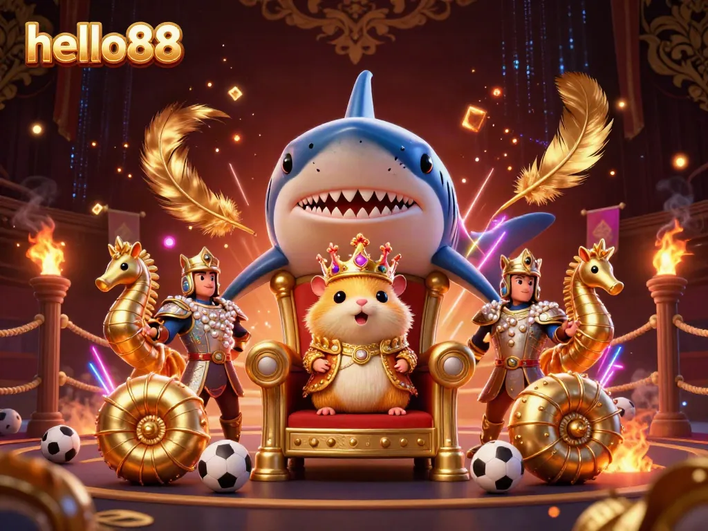 Engage in thrilling sports betting excitement at hello88 with a dynamic scene of a golden hamster king and royal guards.