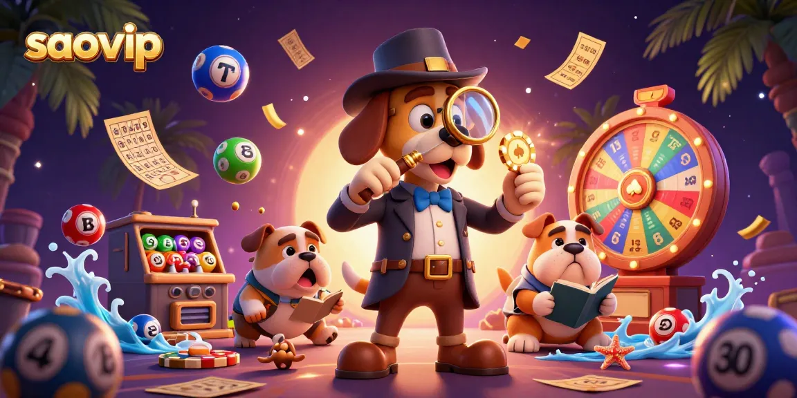 saovip immerses players in a vibrant casino scene with a detective uncovering poker clues.
