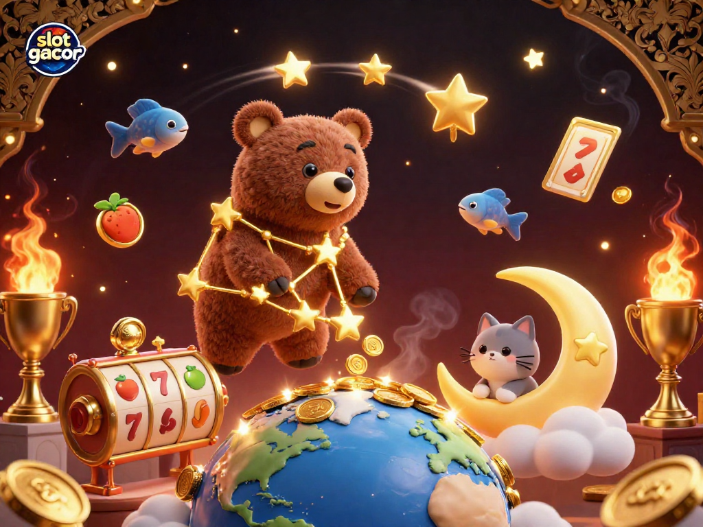 Spin the reels for slot gacor wins with golden stars, dynamic game symbols, and rich casino elements.