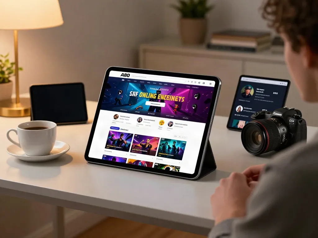Engaging user interface of the A80 website on a tablet in a cozy home office setting.