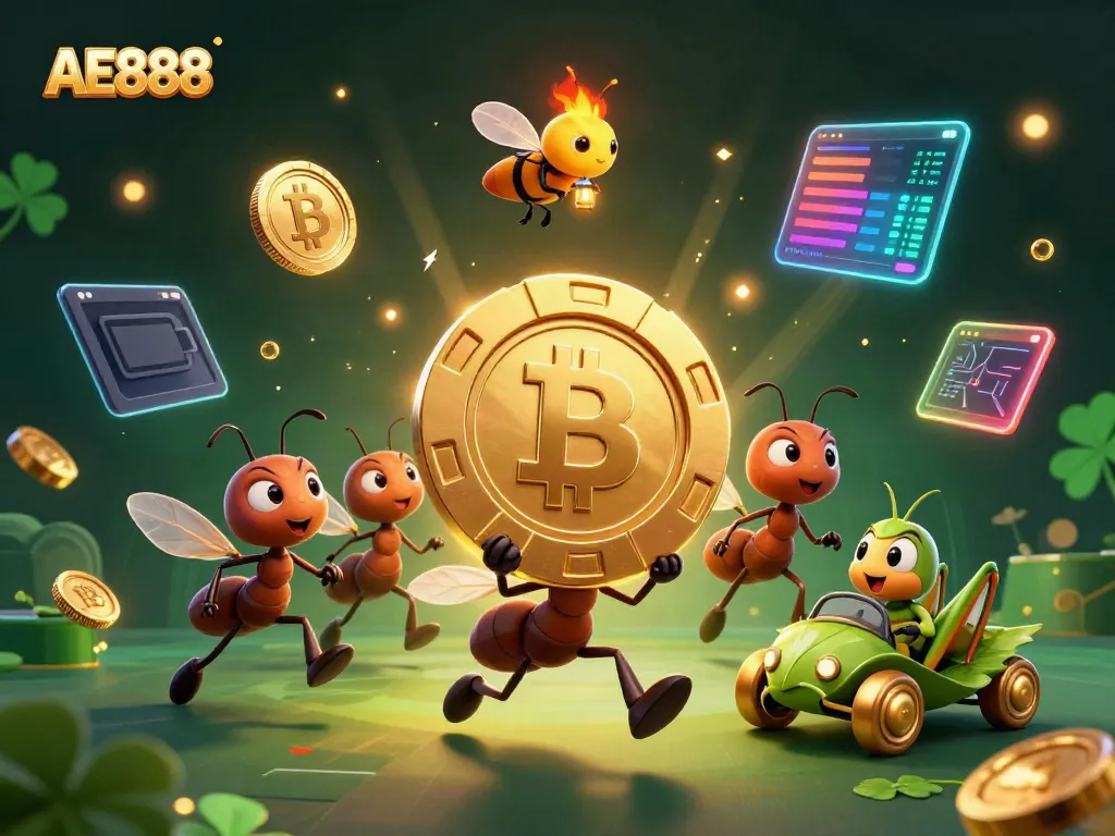 Experience the excitement of AE888 with a dynamic scene of ants in a casino heist.