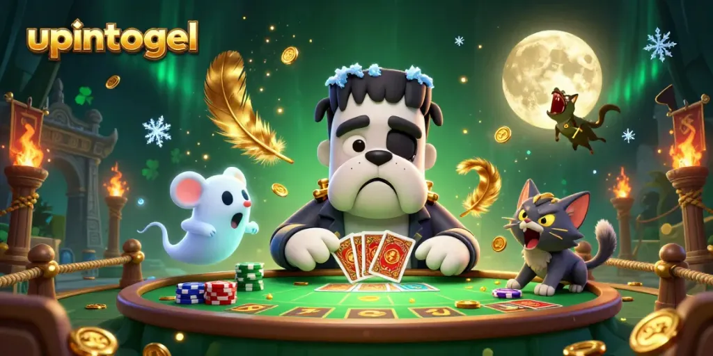 Menang bertaruh dengan upintogel, karakter kasino unik dalam suasana yang menyeramkan dan dinamis.