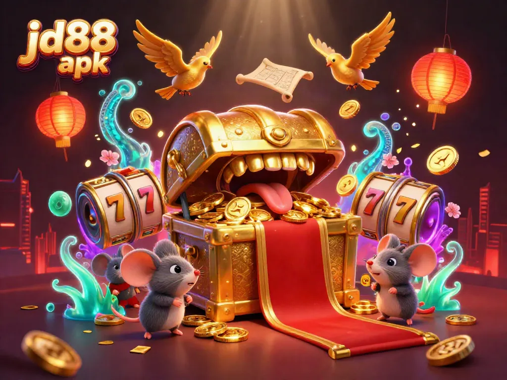 Join the adventure with jd88 apk, revealing a magical treasure chest and captivating slots.