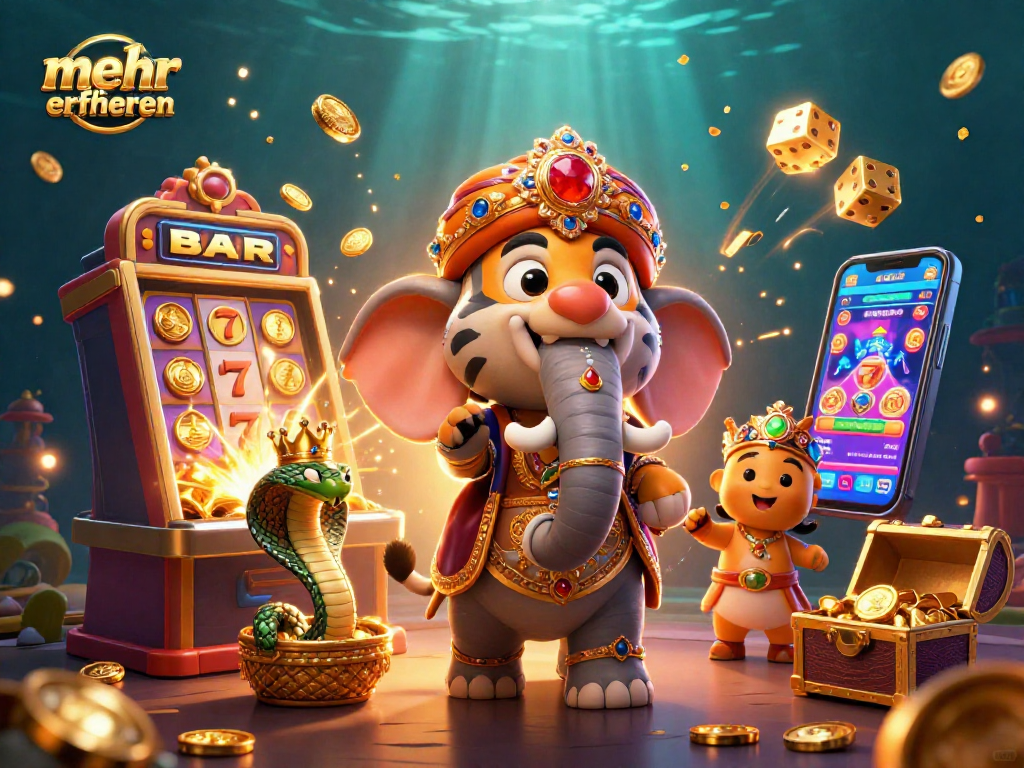 Play to win at gambling games with a vibrant 3D casino scene illustrating mehr erfahren about exciting jackpots.