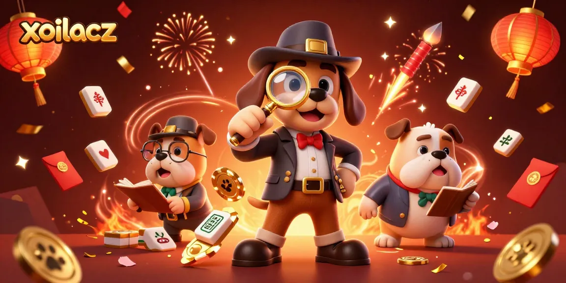 Xoilacz features a gaming-themed illustration of a detective bloodhound and bulldog uncovering treasures at a lively casino.