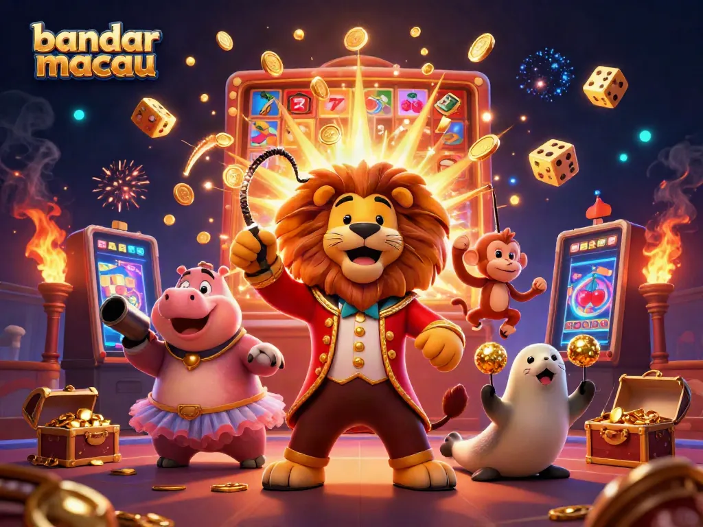 Menangkan jackpot di bandar macau dengan simbol slot dan animasi ceria yang menarik.