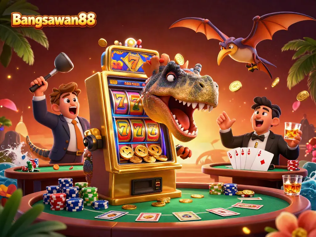 Bangsawan88 offers thrilling slot action with cartoon dinosaurs winning jackpots.