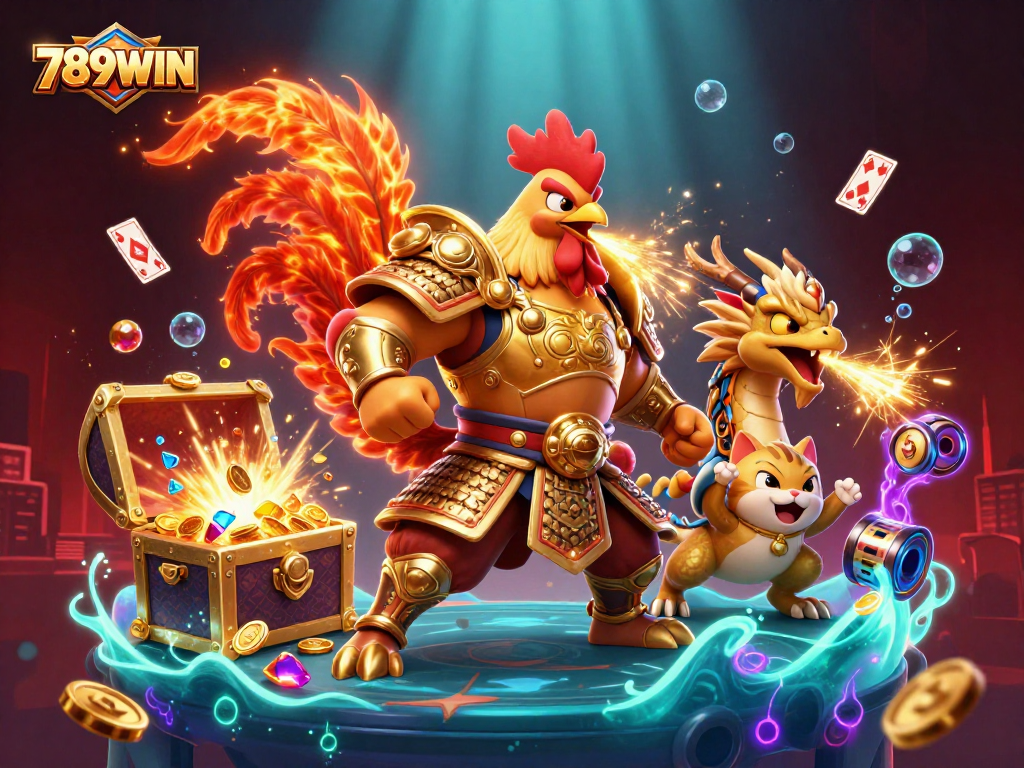 Experience thrilling gaming action at 789WIN with our vibrant 3D illustration of dynamic casino characters.