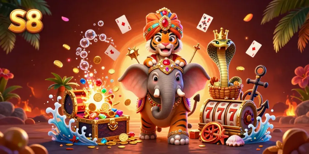 Experience thrilling S8 gameplay with vibrant slots and captivating characters in a dynamic casino setting.