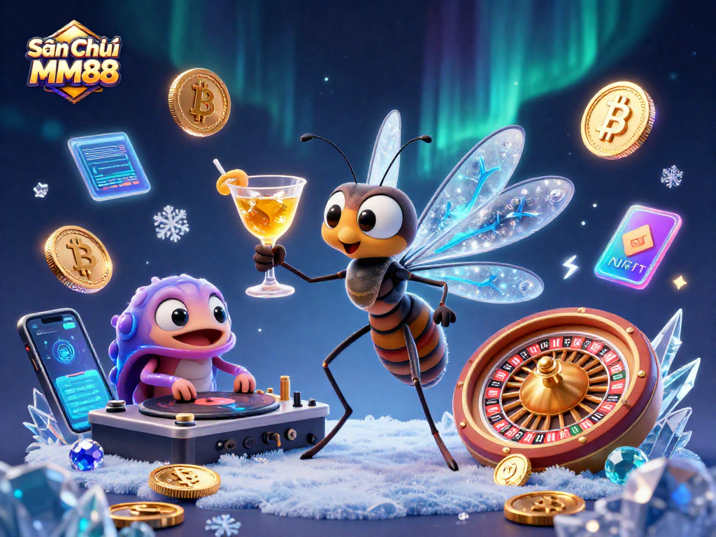 Engage in the vibrant Sân Chơi MM88 with a captivating 3D illustration featuring casino-themed characters and elements.