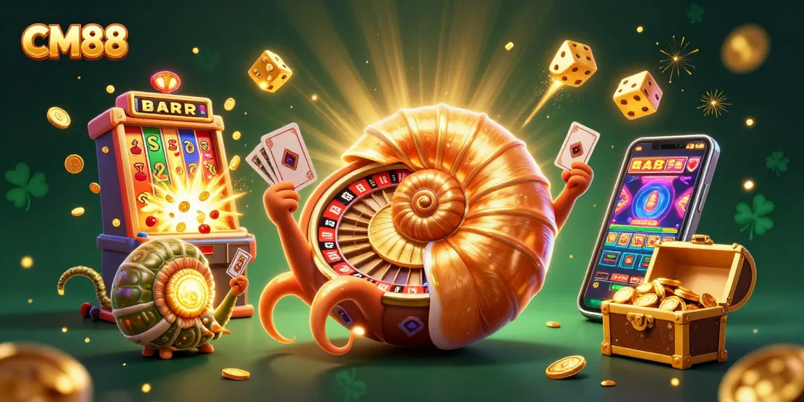 Experience excitement with CM88 in a vibrant casino scene featuring slots and games.