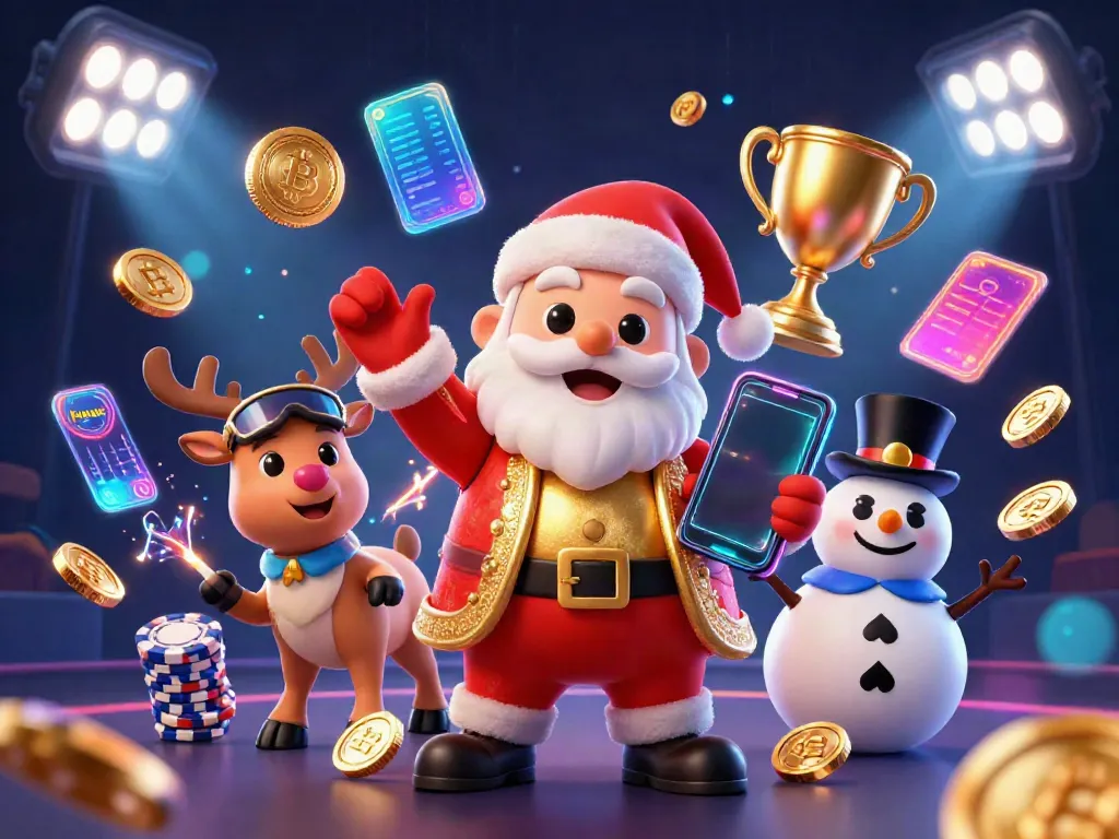 Experience big wins at lucky rollers with cartoon Santa, a reindeer dealer, and a poker chip snowman.