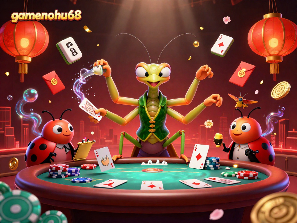 Experience thrilling poker action at gamenohu68 with dynamic characters and festive casino elements.