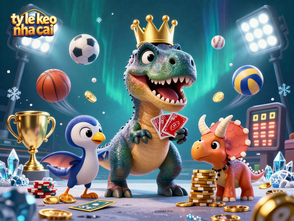 Engage with ty le keo nha cai betting strategies featuring playful dinosaurs in a vibrant casino scene.