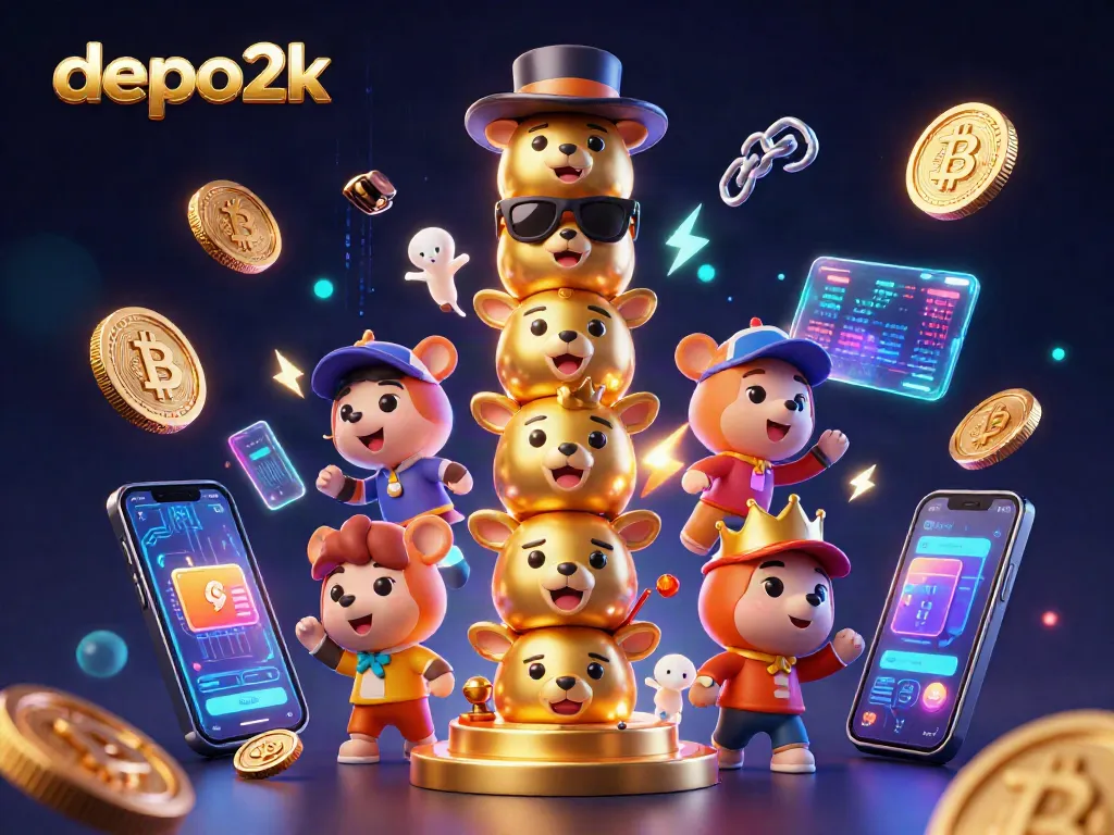 Win big with depo2k as a golden totem and crypto elements illuminate the casino scene.