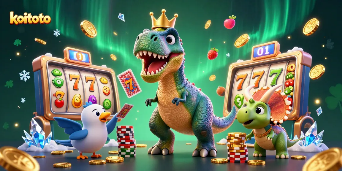 Koitoto membuat jackpot dengan T-Rex, pterodactyl, dan triceratops dalam kasino yang meriah.