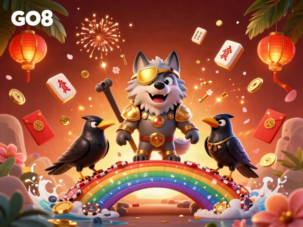 Join the exciting world of GO8 gaming with Odin and his ravens among casino treasures and vibrant festivities.