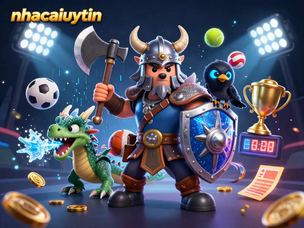 Engage with nhacaiuytin's thrilling casino scene featuring dynamic 3D characters and vibrant gambling elements.