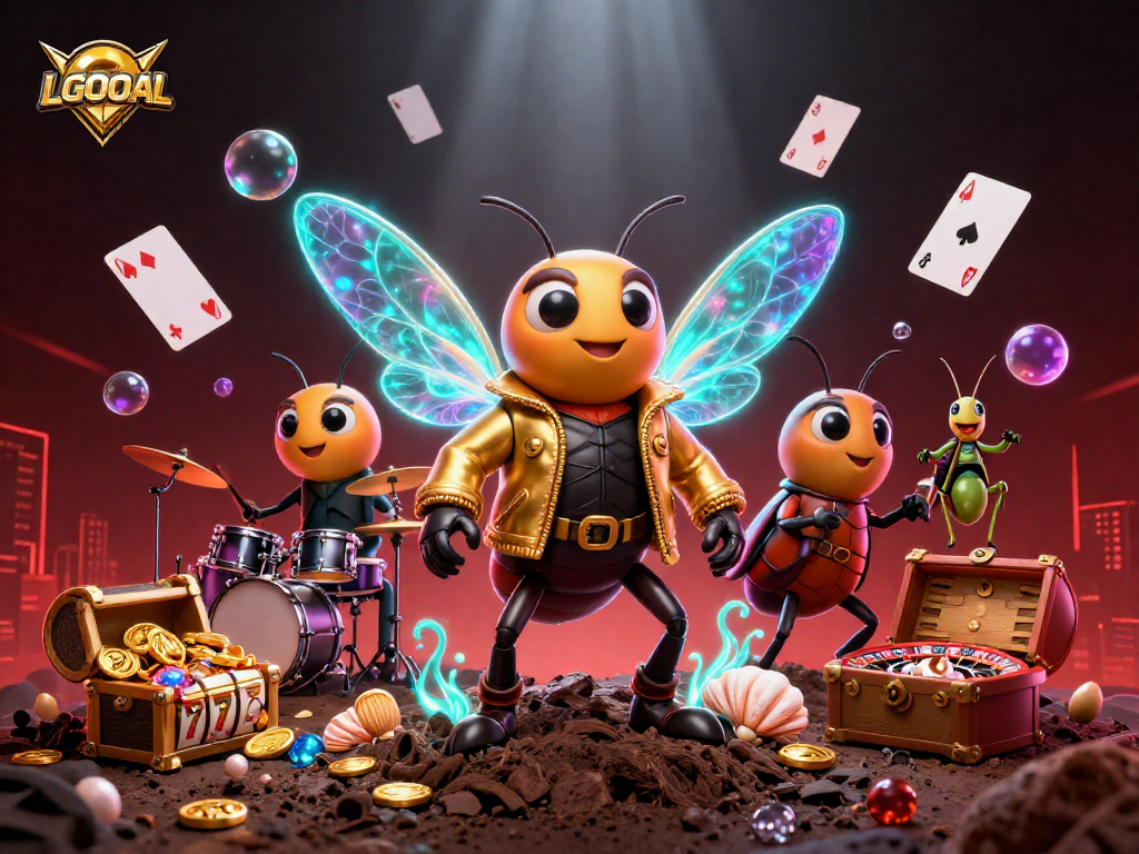 Play winning strategies with LGOGOAL at this vibrant casino-themed illustration showcasing dynamic gameplay elements.