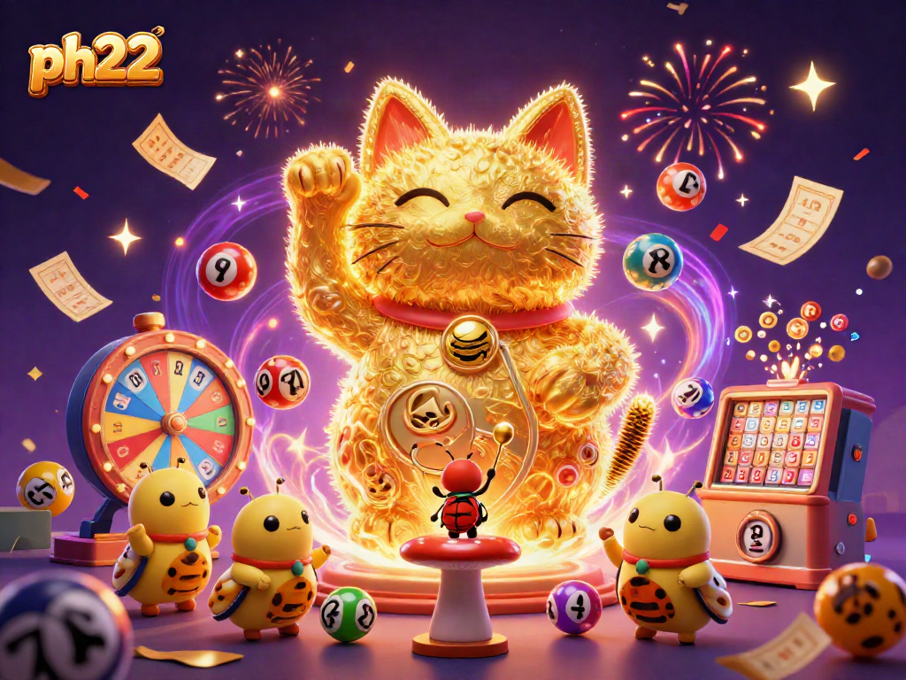 Engage in thrilling gaming adventures with ph22 featuring a lucky cat and vibrant casino symbols.