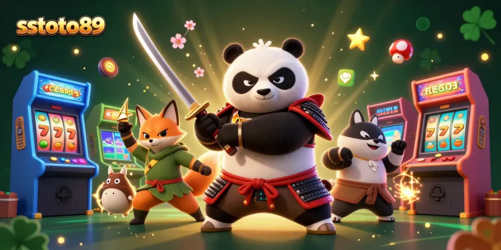 Sstoto89 menggambarkan panduan strategi perjudian dengan panda samurai 3D dan elemen slot yang menakjubkan.