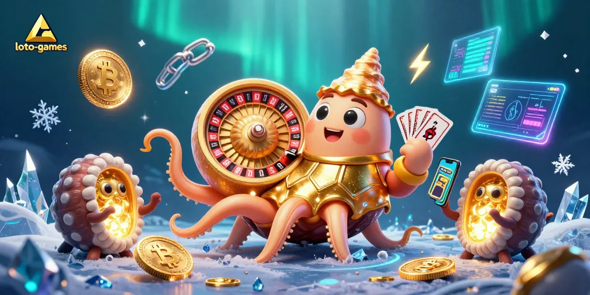 Engage with loto-games in a vibrant 3D casino scene featuring a giant nautilus roulette.