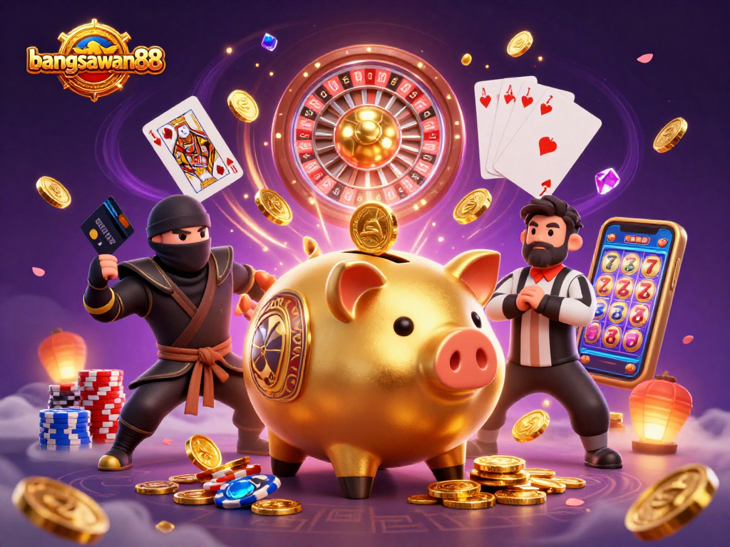 Experience the thrill of bangsawan88 with a vibrant 3D casino scene featuring exciting characters.