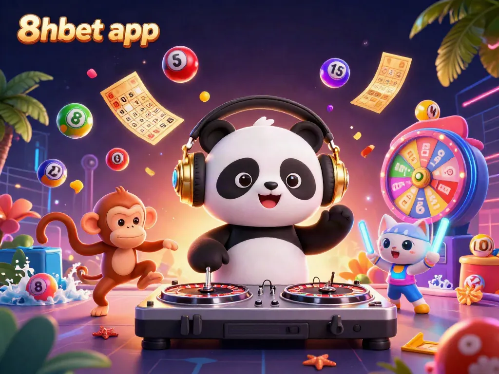 Experience the excitement of the 8xbet app with colorful casino-themed characters and dynamic elements.