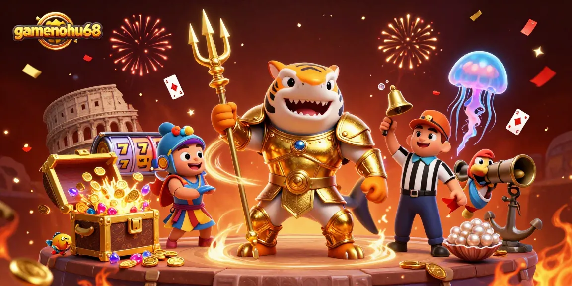 Experience exciting gameplay at gamenohu68 with a fierce tiger shark and thrilling casino elements.