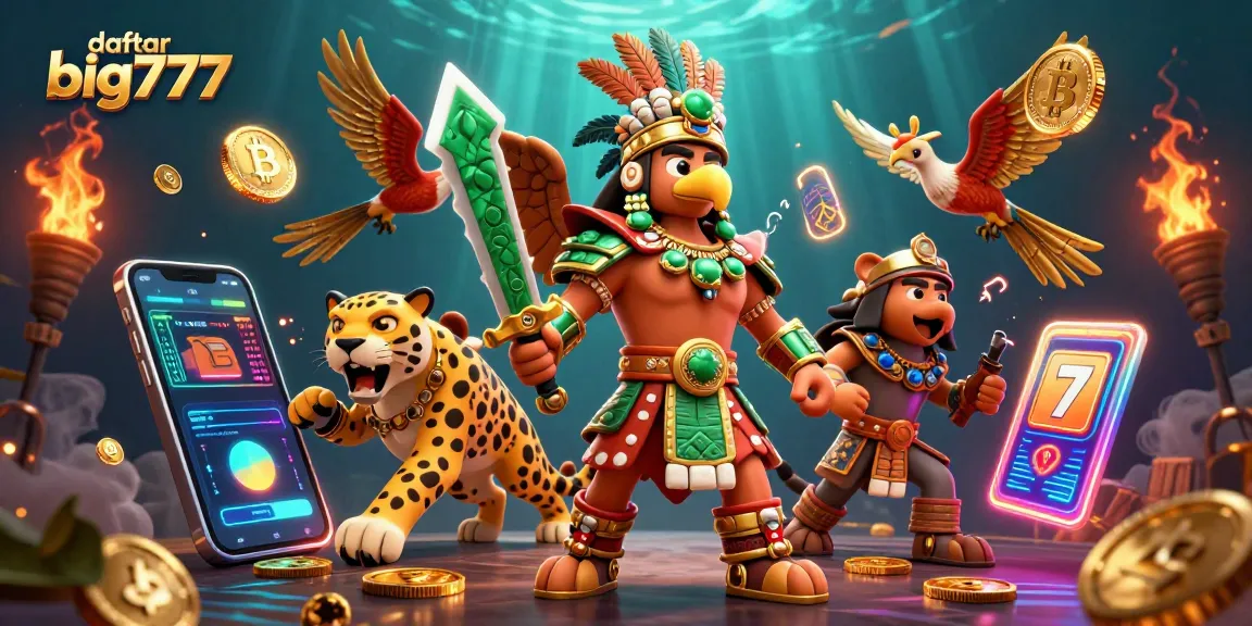 Engage with daftar big777 in an exciting slot adventure featuring Aztec warriors and cryptocurrency elements.