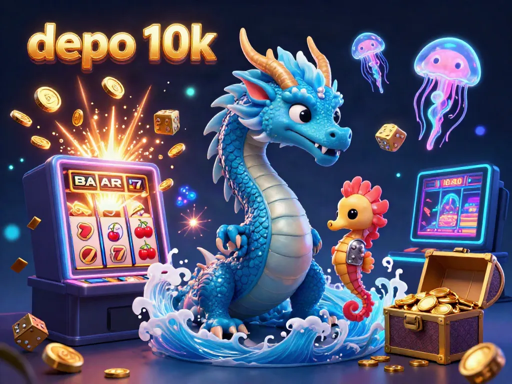 Experience the thrill of winning with depo 10k surrounded by vibrant slot themes and oceanic characters.