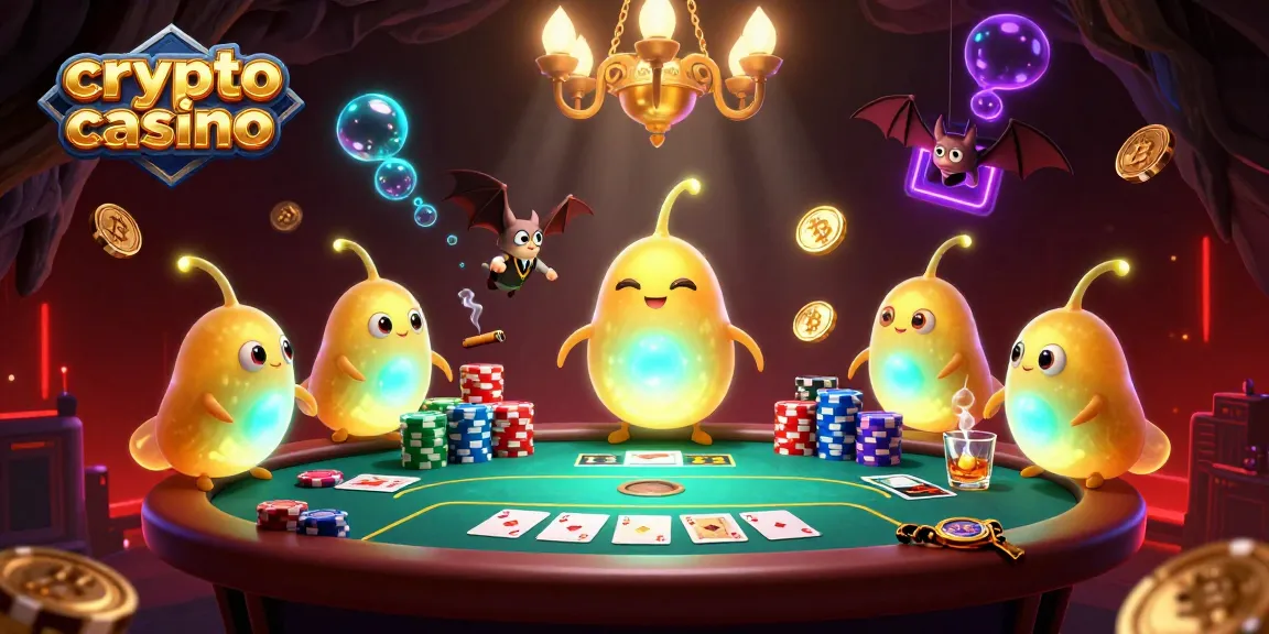 Experience the vibrant atmosphere of a crypto casino with glowworms lighting up a thrilling poker game.