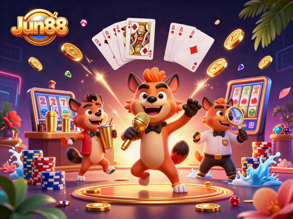 Experience Jun88's comedy casino with lively hyenas, sparkling gems, and thriving gameplay.