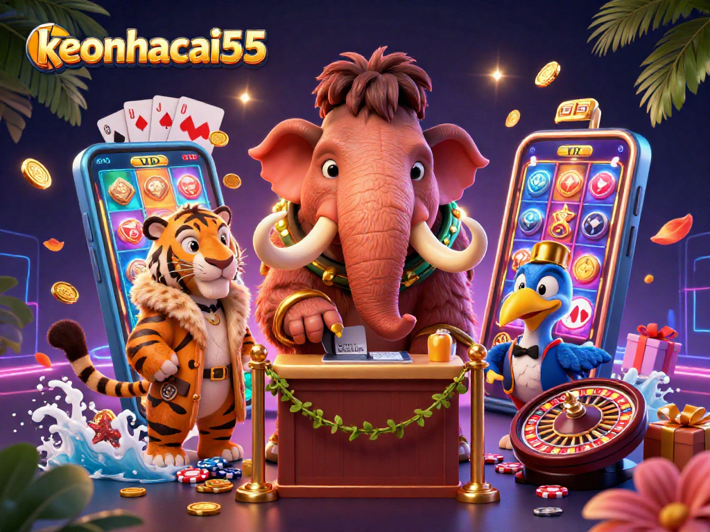 Experience excitement with keonhacai55 as a woolly mammoth bouncer checks IDs at a vibrant casino