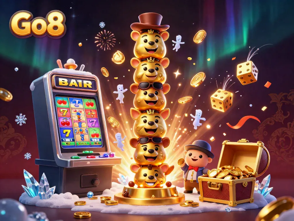 Experience casino excitement with Go8's vibrant jackpot-themed illustration showcasing dynamic slot elements.