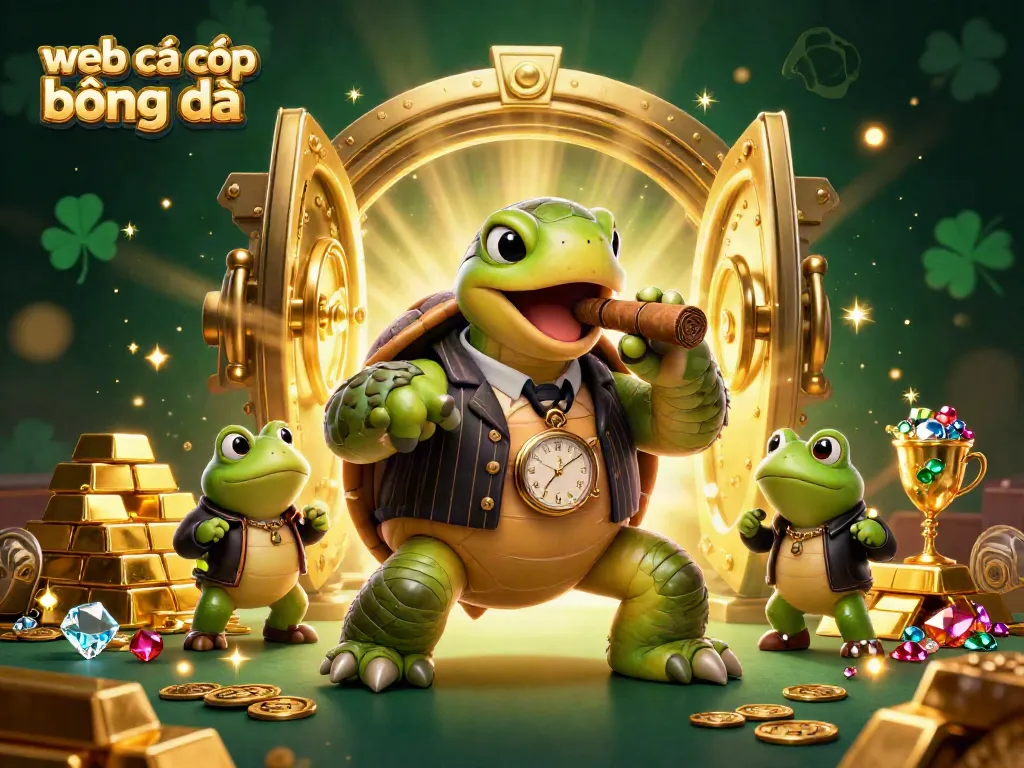 Experience the thrill of web cá cược bóng đá through a vibrant 3D casino scene featuring cartoon characters and treasure.