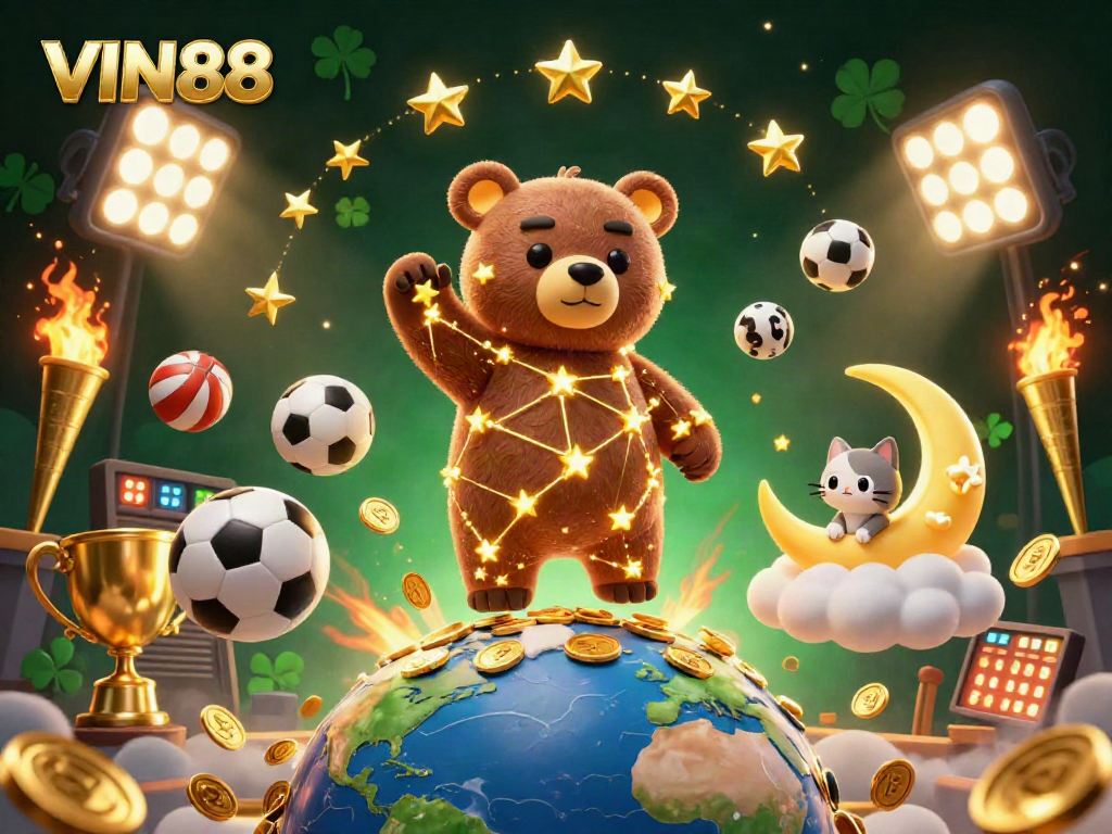 Discover winning chances at VIN88 with a whimsical 3D casino scene full of excitement.
