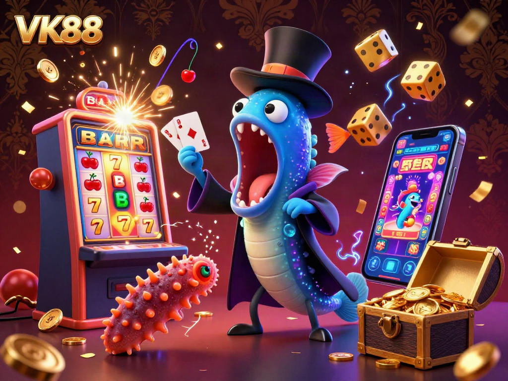 Experience exhilarating gameplay with VK88 as the energetic deep-sea eel performings magic tricks in a vibrant casino.
