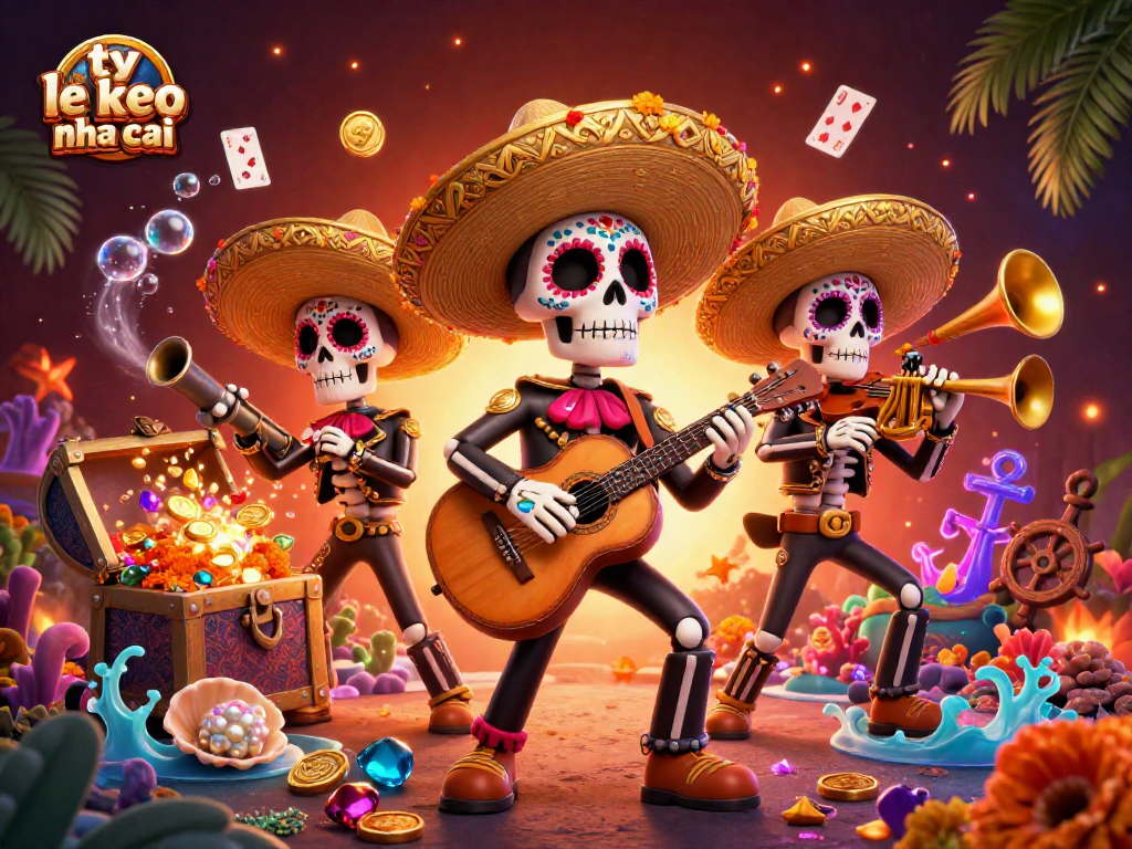 Engage with ty le keo nha cai elements in a vibrant 3D casino scene featuring mariachi skeletons.