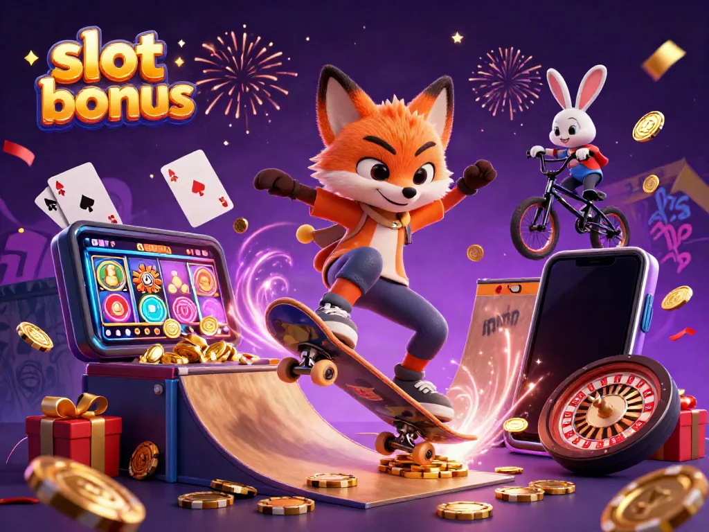 Experience the excitement of slot bonuses with thrilling cartoon characters and casino elements in a vibrant scene.
