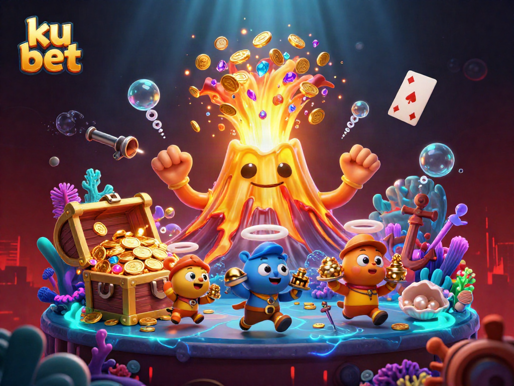 Engage with ku bet at this vibrant 3D illustration depicting a treasure-laden casino adventure.