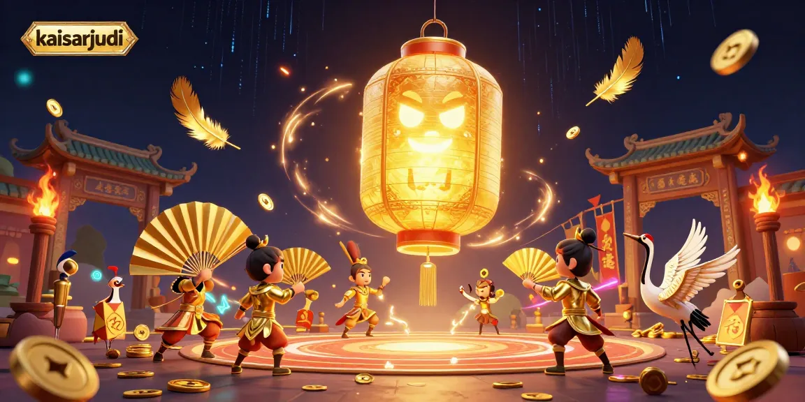 Kaisarjudi offers thrilling gameplay with a magical lantern spirit illuminating a lively casino scene.