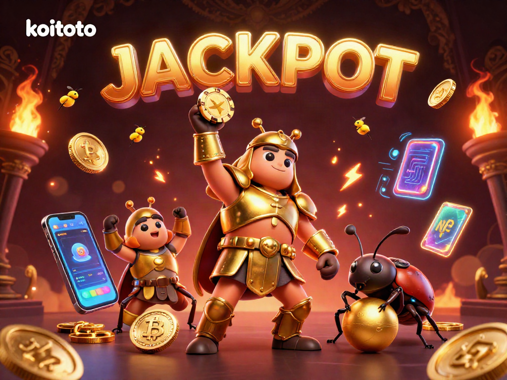 Koitoto showcases thrilling jackpots with vibrant 3D characters and crypto gaming elements, emphasizing casino excitement.