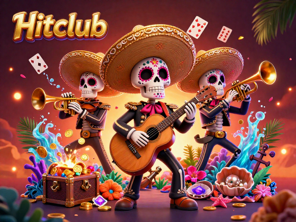 Hitclub captures the excitement of gaming with a vibrant Day of the Dead mariachi scene, showcasing colorful casino elements.