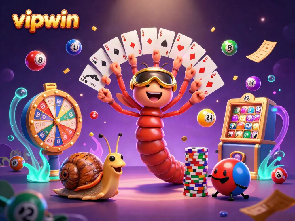 Engage with vipwin in an exciting 3D casino illustration featuring vibrant game elements.