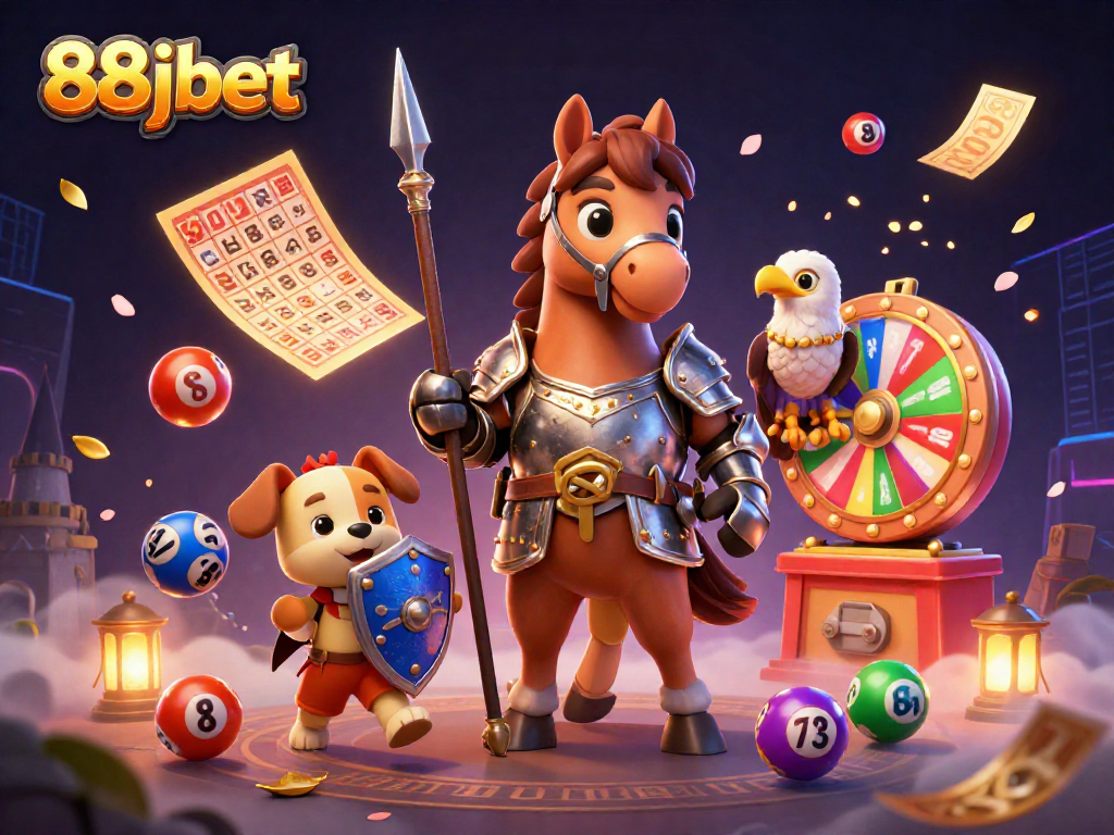 Experience thrilling moments with 88jbet as colorful lottery elements burst dynamically in a vibrant casino scene.
